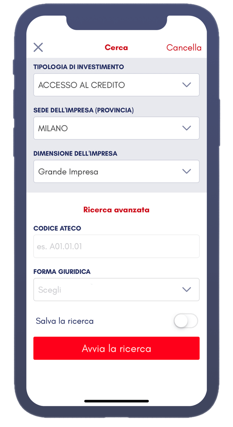 Esempio schermata della App di Innova Finance