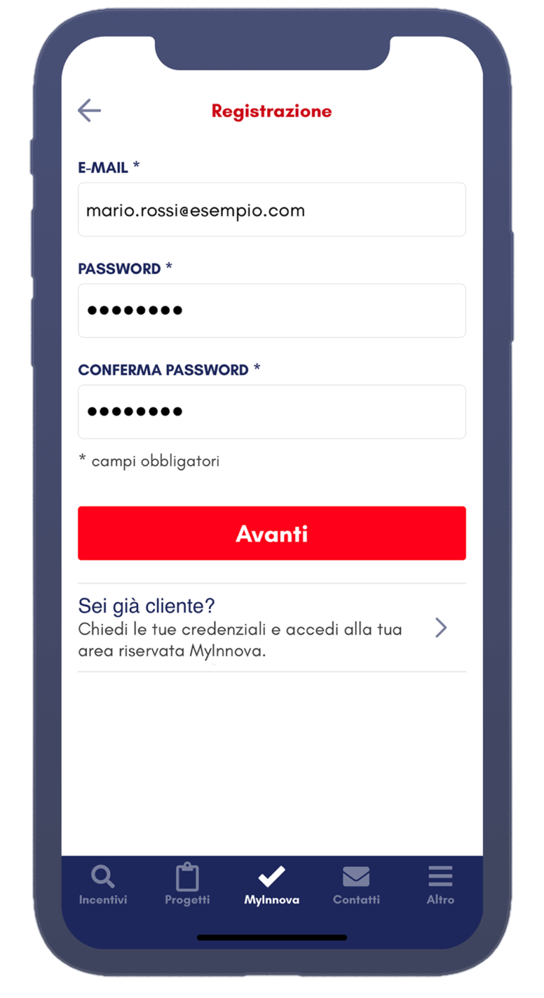 Esempio schermata della App di Innova Finance