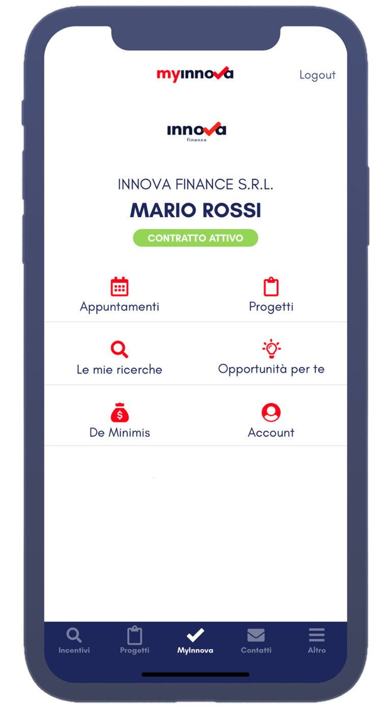 Esempio schermata della App di Innova Finance